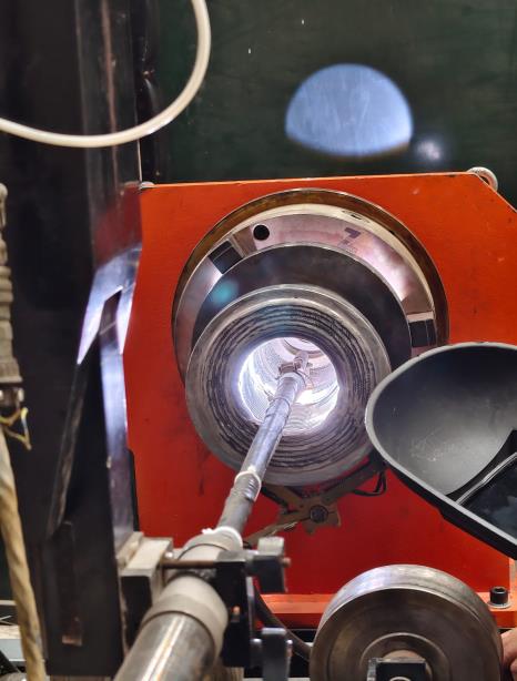 TIG weld overlay underway inside a nozzle inner diameter